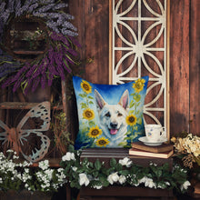 Load image into Gallery viewer, White German Shepherd in Sunflowers Throw Pillow - 14x14 Decorative Pillow – Art for Your Home &amp; Patio