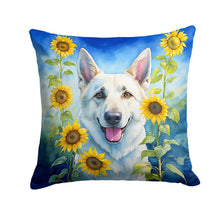 Load image into Gallery viewer, White German Shepherd in Sunflowers Throw Pillow - 14x14 Decorative Pillow – Art for Your Home &amp; Patio