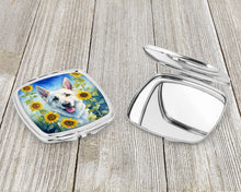 Load image into Gallery viewer, White German Shepherd in Sunflowers Compact Mirror – Stylish Purse Mirror with Artistic Covers