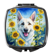 Load image into Gallery viewer, White German Shepherd in Sunflowers Compact Mirror – Stylish Purse Mirror with Artistic Covers