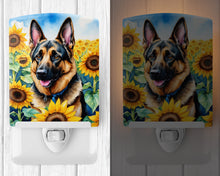 Load image into Gallery viewer, German Shepherd in Sunflowers Ceramic Night Light
