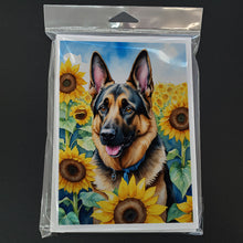 Load image into Gallery viewer, German Shepherd in Sunflowers Greeting Cards - Blank Note Cards – 8-Pack of Artist-Designed Cards with Envelopes