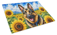 Load image into Gallery viewer, German Shepherd in Sunflowers Cutting Board Tempered Glass Kitchen Cutting Surface, Heat Resistant Chopping Board with Non-Slip Feet, Decorative Food Prep &amp; Serving