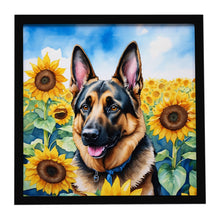 Load image into Gallery viewer, German Shepherd in Sunflowers Framed Metal Print