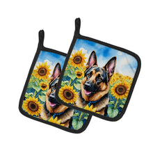 Load image into Gallery viewer, German Shepherd in Sunflowers Pot Holders - Set of 2 Decorative Kitchen Helpers | Made in the USA
