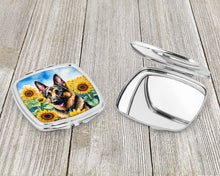 Load image into Gallery viewer, German Shepherd in Sunflowers Compact Mirror – Stylish Purse Mirror with Artistic Covers