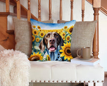 Load image into Gallery viewer, German Shorthaired Pointer in Sunflowers Throw Pillow - 14x14 Decorative Pillow – Art for Your Home &amp; Patio