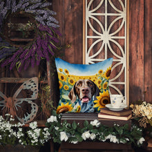 Load image into Gallery viewer, German Shorthaired Pointer in Sunflowers Throw Pillow - 14x14 Decorative Pillow – Art for Your Home &amp; Patio