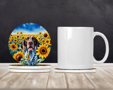 Load image into Gallery viewer, German Shorthaired Pointer in Sunflowers Large Sandstone Coasters Pack of 4