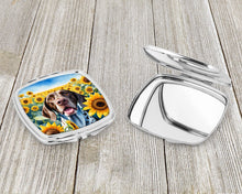 Load image into Gallery viewer, German Shorthaired Pointer in Sunflowers Compact Mirror – Stylish Purse Mirror with Artistic Covers