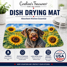 Load image into Gallery viewer, German Wirehaired Pointer in Sunflowers Dish Drying Mat Absorbent Dish Drying Mat Pad for Kitchen Counter Dish Drainer Mat for Countertop, 14 x 21", Multicolor