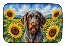 Load image into Gallery viewer, German Wirehaired Pointer in Sunflowers Dish Drying Mat Absorbent Dish Drying Mat Pad for Kitchen Counter Dish Drainer Mat for Countertop, 14 x 21", Multicolor