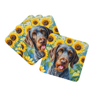 Load image into Gallery viewer, German Wirehaired Pointer in Sunflowers Coasters - Set of 4 Lightweight Foam, Absorbent Drink Coasters