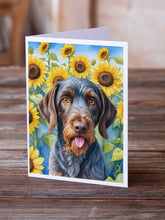 Load image into Gallery viewer, German Wirehaired Pointer in Sunflowers Greeting Cards - Blank Note Cards – 8-Pack of Artist-Designed Cards with Envelopes