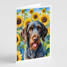 Load image into Gallery viewer, German Wirehaired Pointer in Sunflowers Greeting Cards - Blank Note Cards – 8-Pack of Artist-Designed Cards with Envelopes