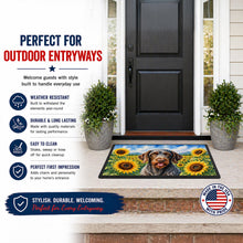 Load image into Gallery viewer, German Wirehaired Pointer in Sunflowers Doormat Front Door Mat Indoor Outdoor Rugs for Entryway, Non Slip Washable Low Pile, 24H X 36W
