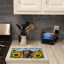 Load image into Gallery viewer, German Wirehaired Pointer in Sunflowers Cutting Board Tempered Glass Kitchen Cutting Surface, Heat Resistant Chopping Board with Non-Slip Feet, Decorative Food Prep &amp; Serving