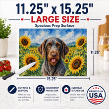 Load image into Gallery viewer, German Wirehaired Pointer in Sunflowers Cutting Board Tempered Glass Kitchen Cutting Surface, Heat Resistant Chopping Board with Non-Slip Feet, Decorative Food Prep &amp; Serving