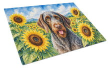 Load image into Gallery viewer, German Wirehaired Pointer in Sunflowers Cutting Board Tempered Glass Kitchen Cutting Surface, Heat Resistant Chopping Board with Non-Slip Feet, Decorative Food Prep &amp; Serving
