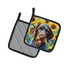 Load image into Gallery viewer, German Wirehaired Pointer in Sunflowers Pot Holders - Set of 2 Decorative Kitchen Helpers | Made in the USA