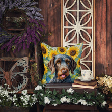 Load image into Gallery viewer, German Wirehaired Pointer in Sunflowers Throw Pillow
