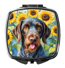 Load image into Gallery viewer, German Wirehaired Pointer in Sunflowers Compact Mirror – Stylish Purse Mirror with Artistic Covers