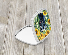 Load image into Gallery viewer, Giant Schnauzer in Sunflowers Compact Mirror – Stylish Purse Mirror with Artistic Covers