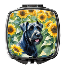 Load image into Gallery viewer, Giant Schnauzer in Sunflowers Compact Mirror – Stylish Purse Mirror with Artistic Covers