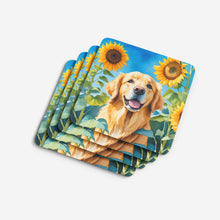 Load image into Gallery viewer, Golden Retriever in Sunflowers Coasters - Set of 4 Lightweight Foam, Absorbent Drink Coasters
