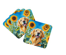 Load image into Gallery viewer, Golden Retriever in Sunflowers Coasters - Set of 4 Lightweight Foam, Absorbent Drink Coasters