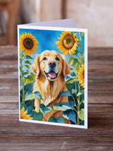 Load image into Gallery viewer, Golden Retriever in Sunflowers Greeting Cards - Blank Note Cards – 8-Pack of Artist-Designed Cards with Envelopes