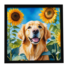 Load image into Gallery viewer, Golden Retriever in Sunflowers Framed Metal Print