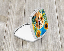 Load image into Gallery viewer, Golden Retriever in Sunflowers Compact Mirror – Stylish Purse Mirror with Artistic Covers