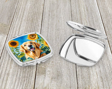 Load image into Gallery viewer, Golden Retriever in Sunflowers Compact Mirror – Stylish Purse Mirror with Artistic Covers