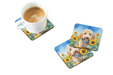 Load image into Gallery viewer, Goldendoodle in Sunflowers Coasters - Set of 4 Lightweight Foam, Absorbent Drink Coasters