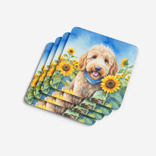 Load image into Gallery viewer, Goldendoodle in Sunflowers Coasters - Set of 4 Lightweight Foam, Absorbent Drink Coasters