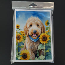 Load image into Gallery viewer, Goldendoodle in Sunflowers Greeting Cards - Blank Note Cards – 8-Pack of Artist-Designed Cards with Envelopes