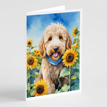 Load image into Gallery viewer, Goldendoodle in Sunflowers Greeting Cards - Blank Note Cards – 8-Pack of Artist-Designed Cards with Envelopes
