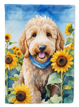 Load image into Gallery viewer, Goldendoodle in Sunflowers Garden Flag – Bright Dog-Themed Yard Decor