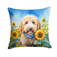 Load image into Gallery viewer, Goldendoodle in Sunflowers Throw Pillow - 14x14 Decorative Pillow – Art for Your Home &amp; Patio