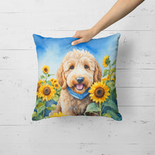 Load image into Gallery viewer, Goldendoodle in Sunflowers Throw Pillow