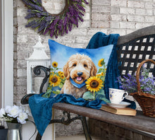 Load image into Gallery viewer, Goldendoodle in Sunflowers Throw Pillow