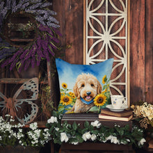 Load image into Gallery viewer, Goldendoodle in Sunflowers Throw Pillow