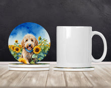 Load image into Gallery viewer, Goldendoodle in Sunflowers Large Sandstone Coasters Pack of 4