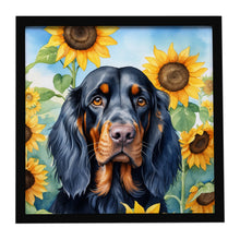 Load image into Gallery viewer, Gordon Setter in Sunflowers Framed Metal Print