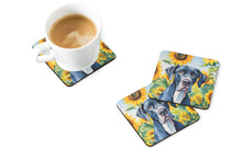 Load image into Gallery viewer, Great Dane in Sunflowers Coasters - Set of 4 Lightweight Foam, Absorbent Drink Coasters