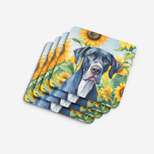 Load image into Gallery viewer, Great Dane in Sunflowers Coasters - Set of 4 Lightweight Foam, Absorbent Drink Coasters