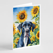 Load image into Gallery viewer, Great Dane in Sunflowers Greeting Cards - Blank Note Cards – 8-Pack of Artist-Designed Cards with Envelopes