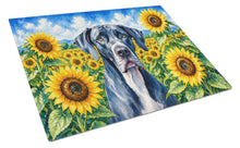 Load image into Gallery viewer, Great Dane in Sunflowers Cutting Board Tempered Glass Kitchen Cutting Surface, Heat Resistant Chopping Board with Non-Slip Feet, Decorative Food Prep &amp; Serving