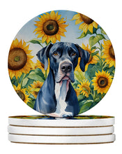 Load image into Gallery viewer, Great Dane in Sunflowers Large Sandstone Coasters Pack of 4